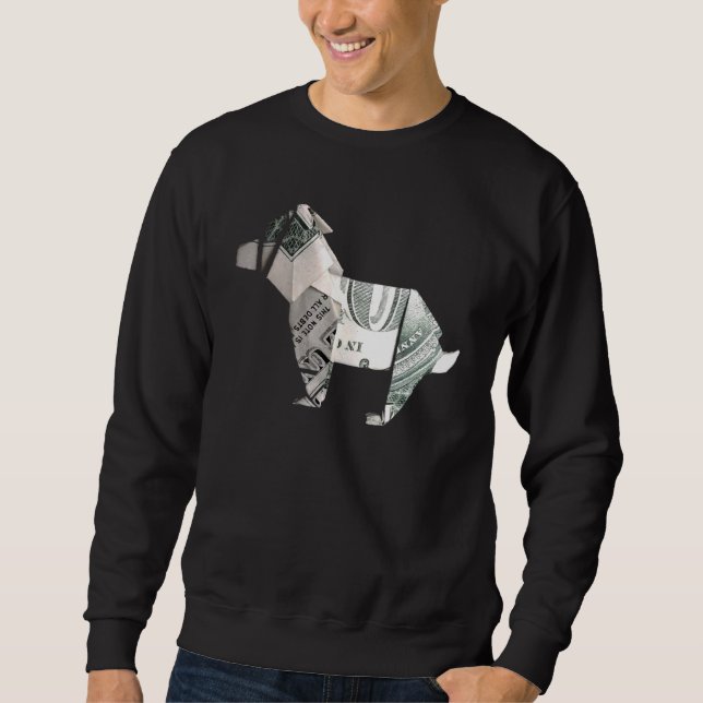 Sweatshirt Argent Chien Origami Espèces (Devant)