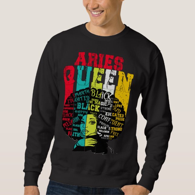 Sweatshirt Aries Queen Aries Pride  Black Woman Afro Horoscop (Devant)