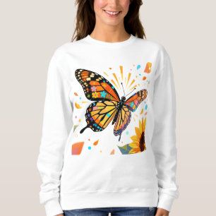 Sweatshirt Art de tournesol papillon monarque mosaïque