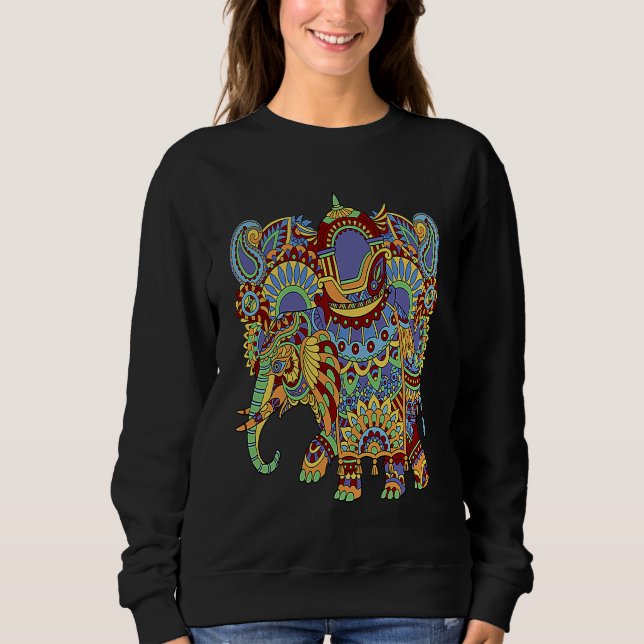Sweatshirt Art Deco Elephant Hathi Howda Soft Chakra Rainbow  (Devant)