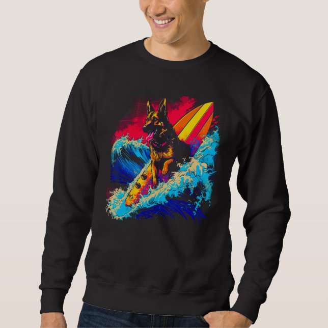 Sweatshirt Art German Shepherd Dog Surf Surfing (Devant)
