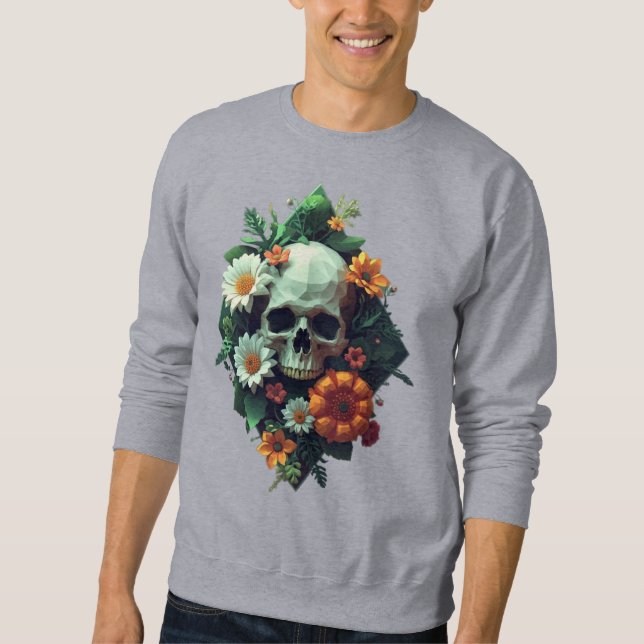 Sweatshirt Art Pixel de tête de crâne florale (Devant)
