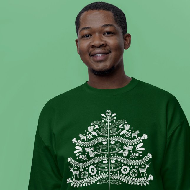 Sweatshirt Art populaire scandinave blanc Arbre de Noël nordi (Créateur téléchargé)