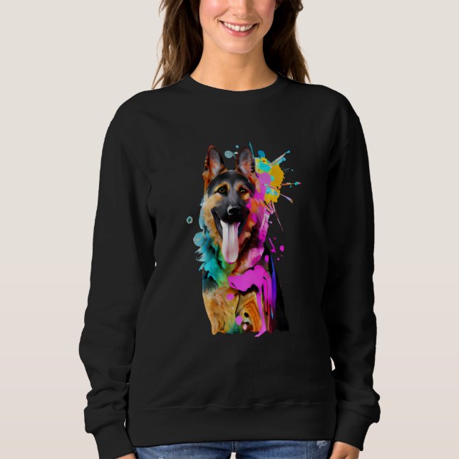 Sweatshirt Artistic German Shepherd with Paint Splashes (Devant)