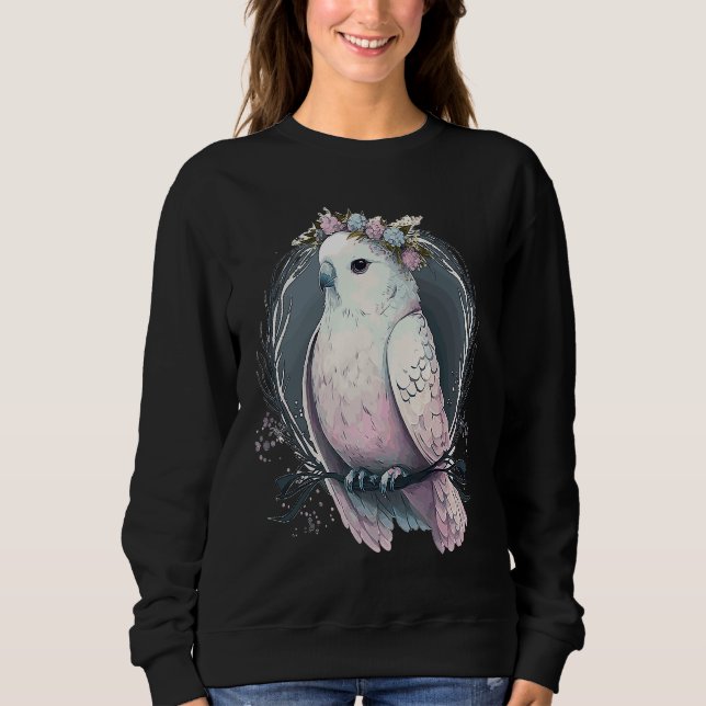 Sweatshirt Artistic White Parakeet Budgie Bird Flower Crown P (Devant)