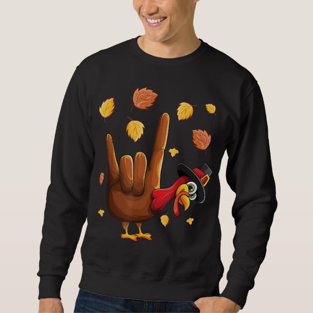 Sweatshirt ASL Tukey American Sign Language I Love You Merci (Devant)