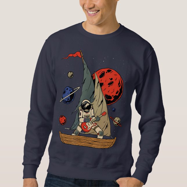 Sweatshirt Astronaute Guitar Rockstar Sailing Through Galaxy (Devant)