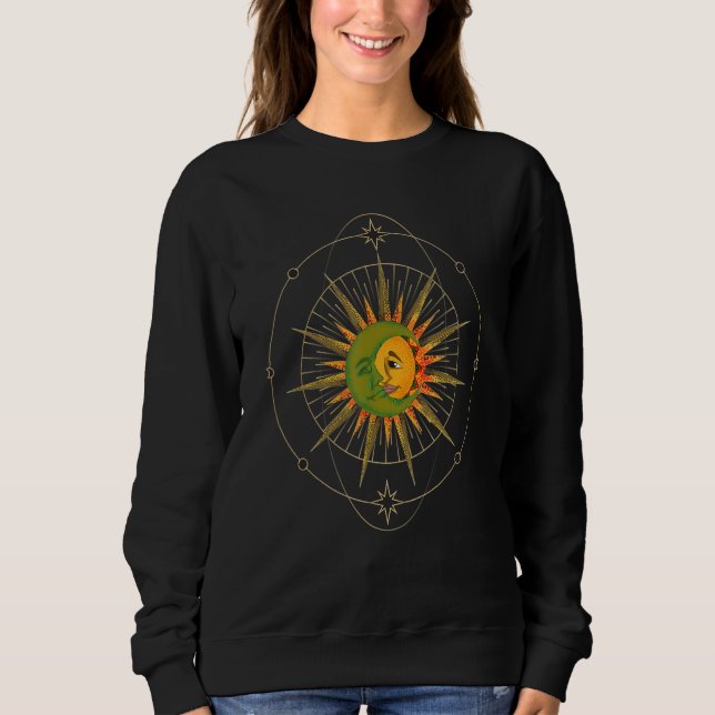Sweatshirt Astronomy Crescent Moon Sun Celestial Body Boho As (Devant)