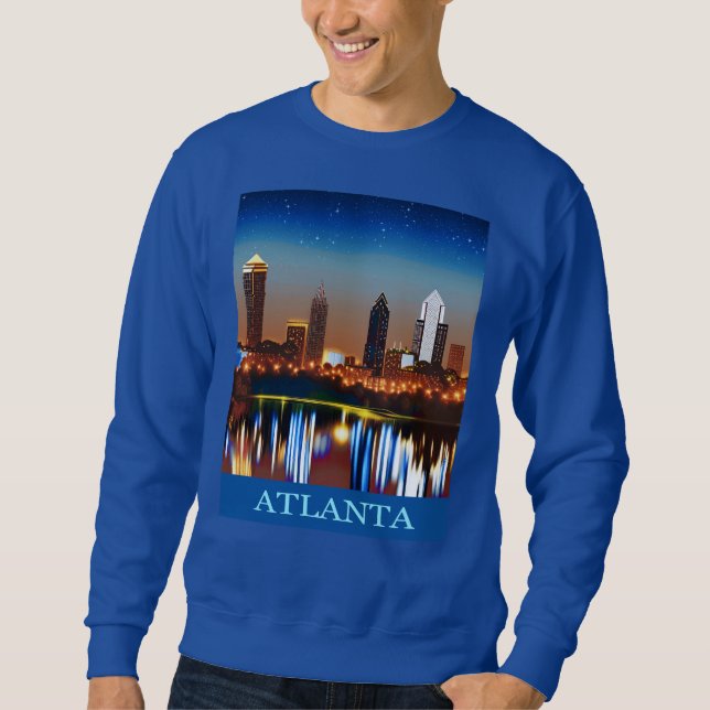 Sweatshirt Atlanta Skyline par nuit avec réflexions (Devant)