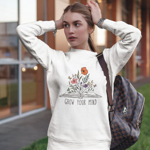 Sweatshirt Augmentez votre esprit Boho Fleur sauvage et livre