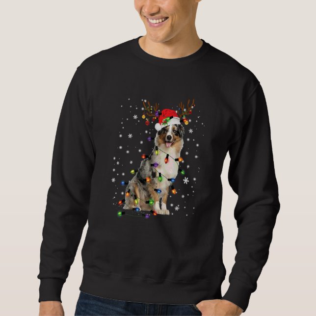 Sweatshirt Australian Shepherd Christmas Reindeer Santa Hat P (Devant)