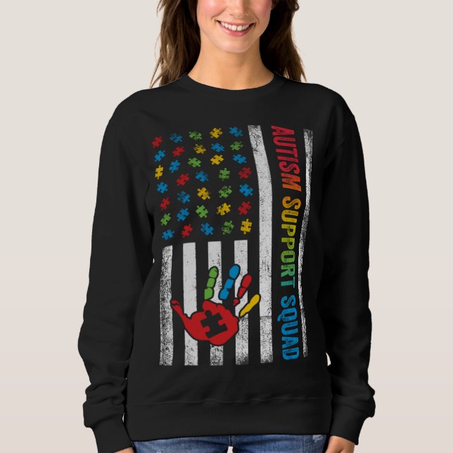 Sweatshirt Autism American Flag Autism Support Squad (Devant)