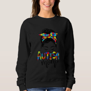 Sweatshirt Autism Mom Messy Bun Sensibilisation sur l'autisme