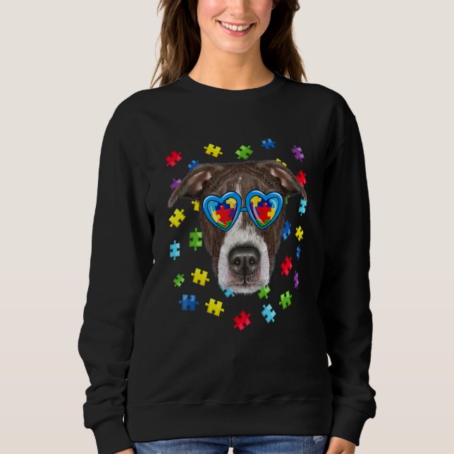 Sweatshirt Autisme drôle Pitbull Chien Puzzle Lunettes de sol (Devant)