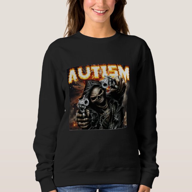Sweatshirt Autisme Squelette mème, Autisme Squelette armes, F (Devant)