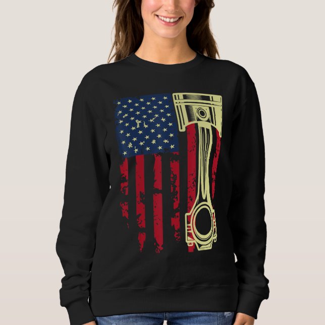 Sweatshirt Auto Repairman Car Mechanic Tools Piston USA Flag  (Devant)