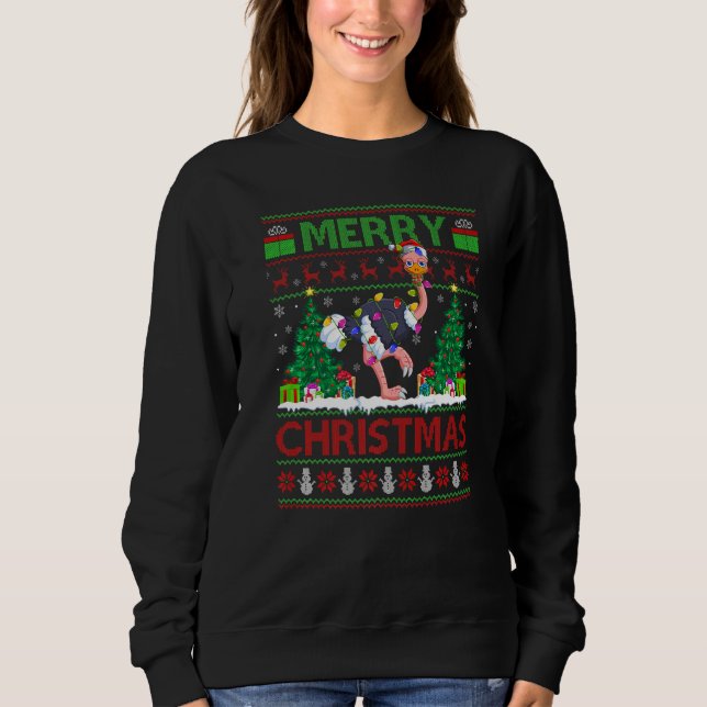 Sweatshirt Autruche Oiseau  Arbre de Noël Père Noël laid Autr (Devant)