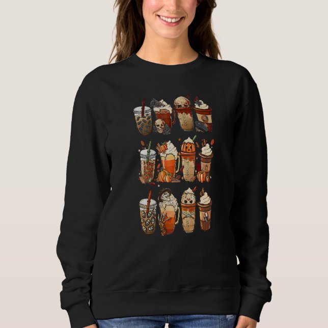 Sweatshirt Autumn Fall Coffee Latte Cups Horrors & Ghost Hall (Devant)