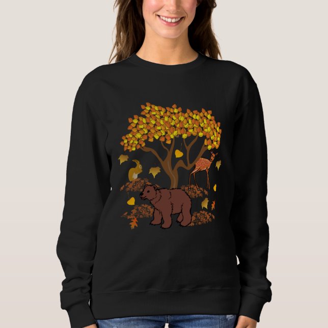 Sweatshirt Autumn Leaves Wildlife Nature Cute Bear Deer Fores (Devant)
