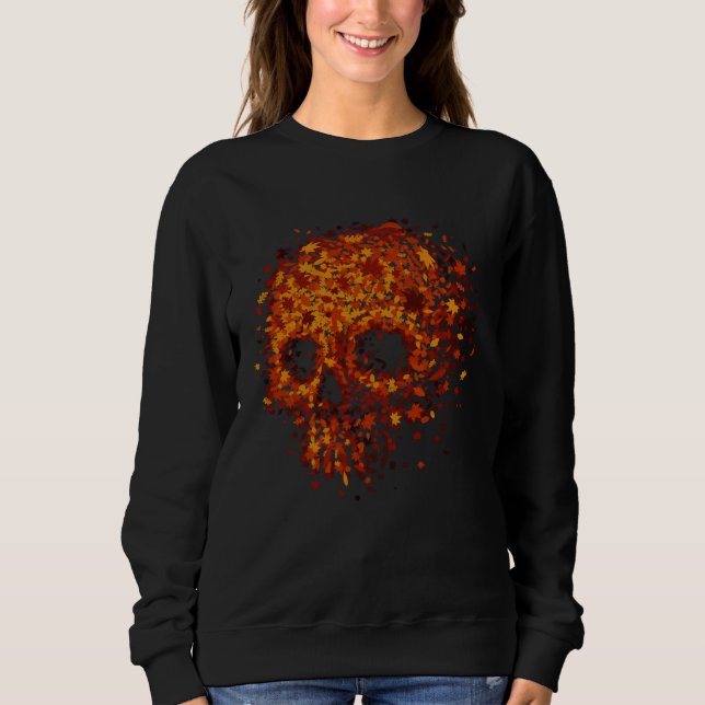 Sweatshirt Autumn Skull Shape Fall Leaves Graphics Halloween (Devant)