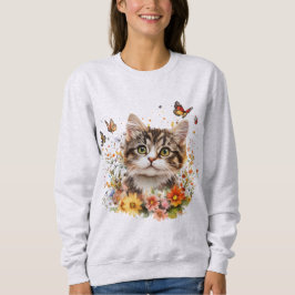 Sweatshirt avec chaton adorable avec fleurs