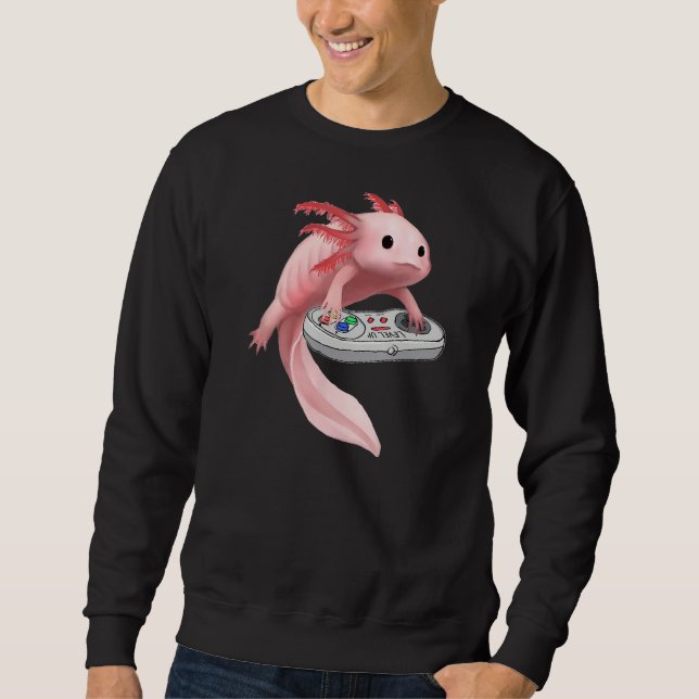 Sweatshirt Axolotl Poisson Jouer Jeu Vidéo White Axolotl Liza (Devant)