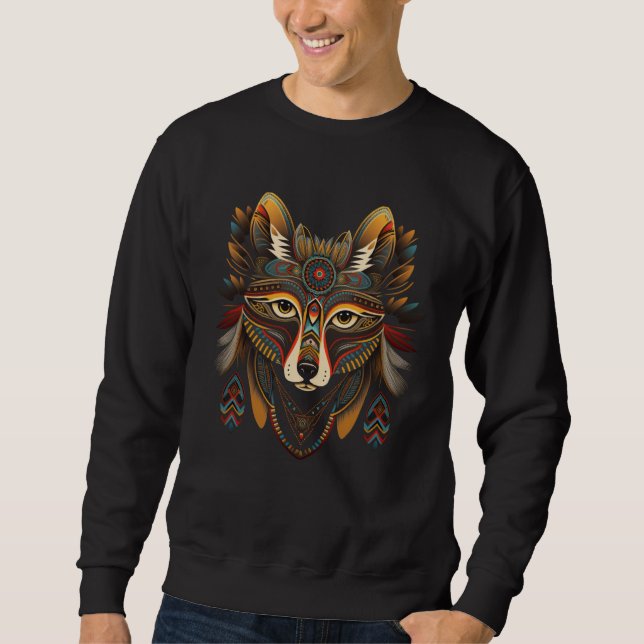 Sweatshirt Azteca Fox Illustration Traditional Mexico Animal (Devant)