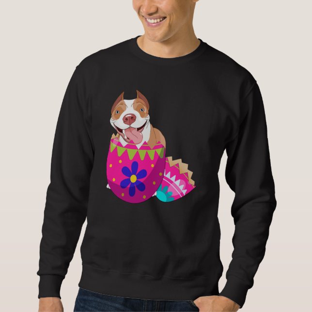 Sweatshirt Baby Pitbull Hatching From Easter Egg Easter Day (Devant)