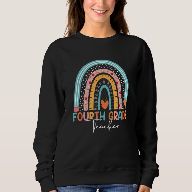Sweatshirt Back To School 4th Grade Teacher Rainbow Boho (Devant)