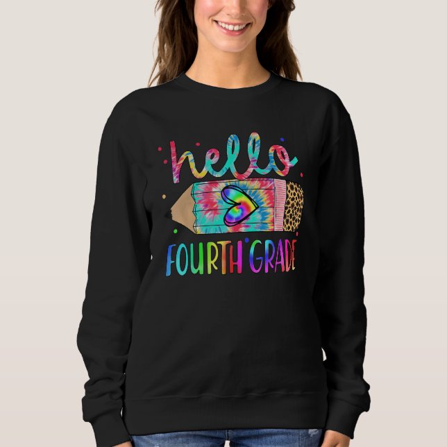 Sweatshirt Back To School Hello 4th Grade Leopard Tie Dye Pen (Devant)