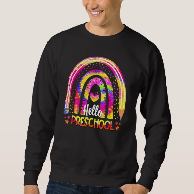 Sweatshirt Back To School Rainbow Boho Tie Dye Teacher Hello  (Devant)