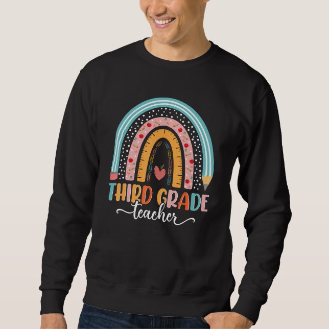Sweatshirt Back To School Third Grade Teacher Rainbow Boho (Devant)