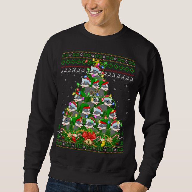 Sweatshirt Badger Xmas Éclairage arbre Père Noël Badger Laid  (Devant)