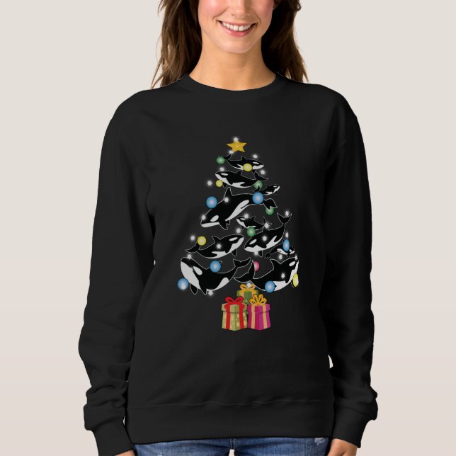 Sweatshirt Baleine tueuse d'Orca et arbre de Noël (Devant)