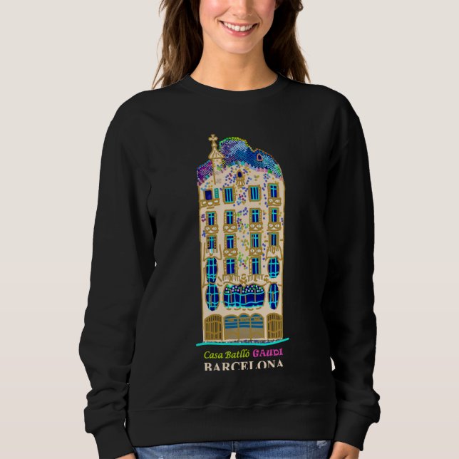 Sweatshirt Barcelone, Dessin manuel Gaudi Casa Batlló, Espagn (Devant)