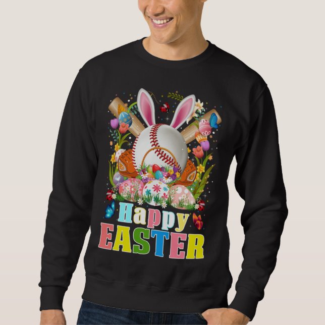 Sweatshirt Baseball Ball & Bats Bunny Ears Easter Day Boys Ki (Devant)