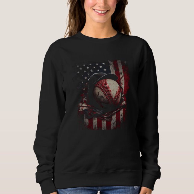 Sweatshirt Baseball Ball Hat US Flag Graphic Tees Men Women B (Devant)