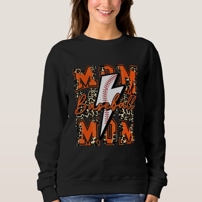 Sweatshirt Baseball Maman Baseball Éclair Léopard Orange (Devant)