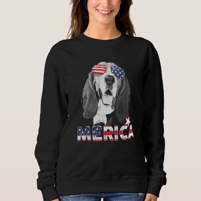 Sweatshirt Basset Hound 4 juillet American Sunglass Us Drapea (Devant)