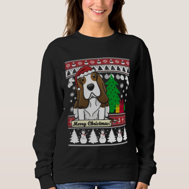 Sweatshirt Basset Hound Merry Christmas Tree Dog Xmas Snow Sa (Devant)