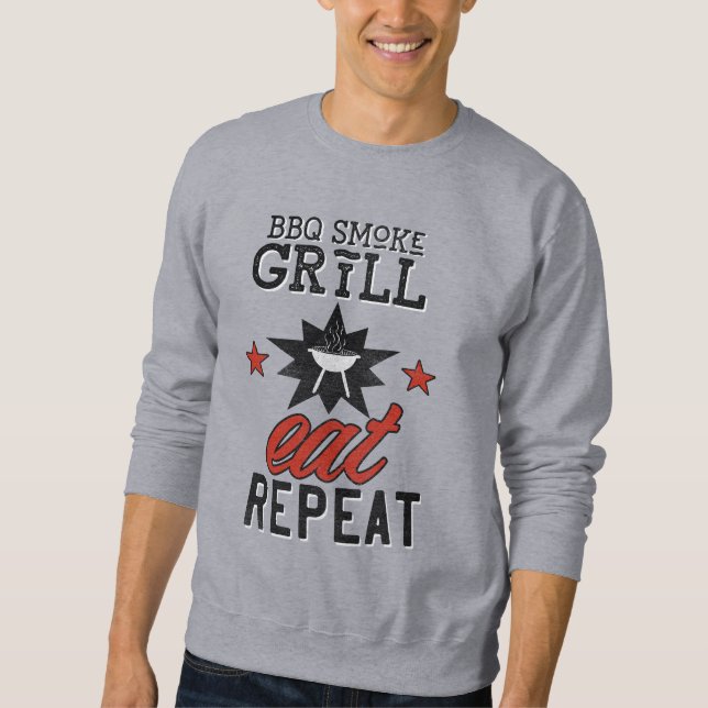 Sweatshirt BBQ Rustique Fumée Grill MANGER RÉPÉTER (Devant)