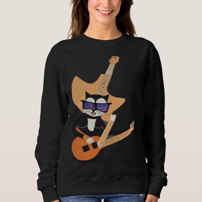 Sweatshirt Be a Cat That is Cool Playing Guitar Abstract (Devant)