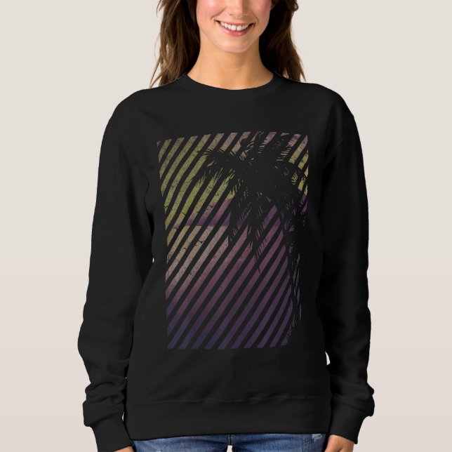 Sweatshirt Beach With Sunset Stripes And Palm Trees (Devant)