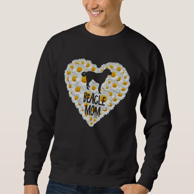 Sweatshirt Beagle Dog Mom on Love Heart White Daisy Flowers   (Devant)