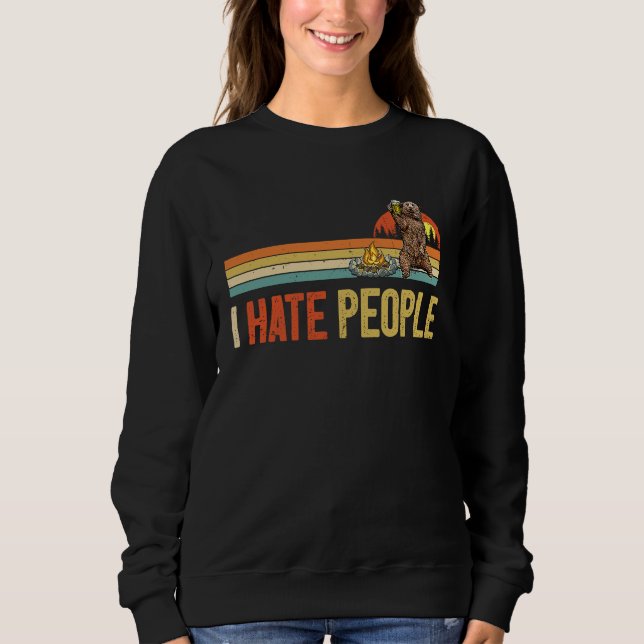 Sweatshirt Bear Camping I Hate People Bear Drinking Outdoor L (Devant)