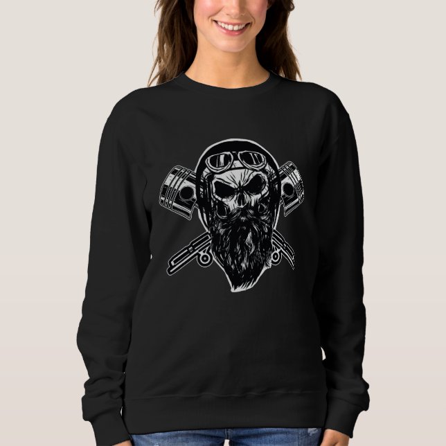Sweatshirt Bearded Biker Skull Motorcycle (Devant)