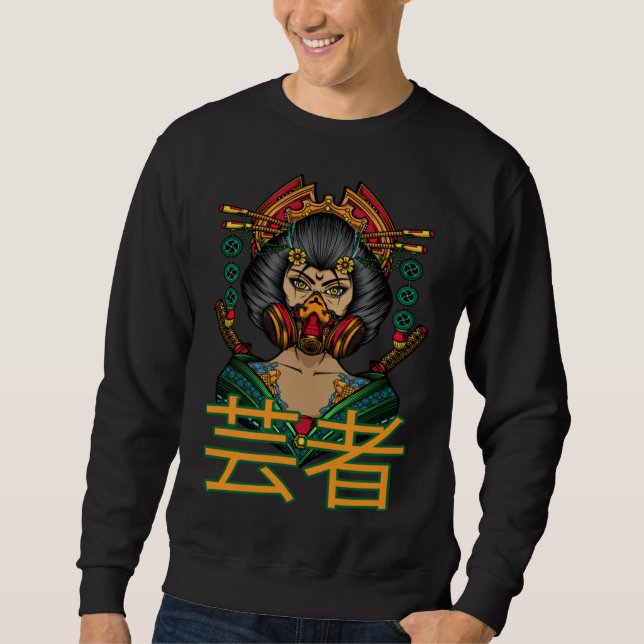 Sweatshirt Beautiful Japanese Geisha with Samurai Gas Mask an (Devant)