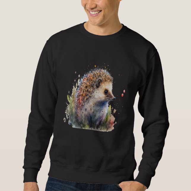 Sweatshirt Beautiful Watercolor Hedgehog Portrait (Devant)