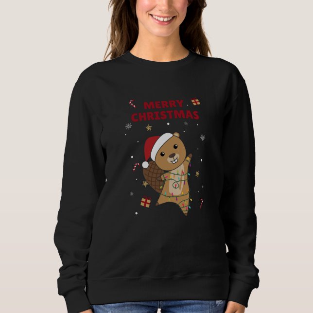 Sweatshirt Beaver Joyeux Noël Animaux d'hiver Beavers (Devant)