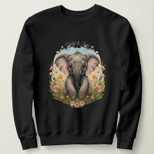 Sweatshirt Bébé mignon Eléphant Calf Fleur sauvage Wanderlust (Design devant)